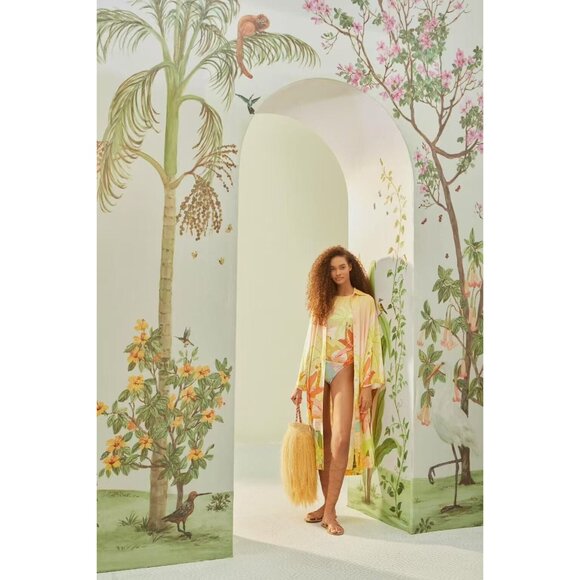 Farm Rio Dresses & Skirts - NWOT Farm Rio Linen blend Floral Midi Shirt Dress Size L Hawaiian Tropical